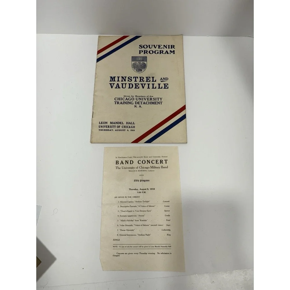 Minstrel and Vaudeville Souvenir Program Band Concert Chicago Univ Training 1918